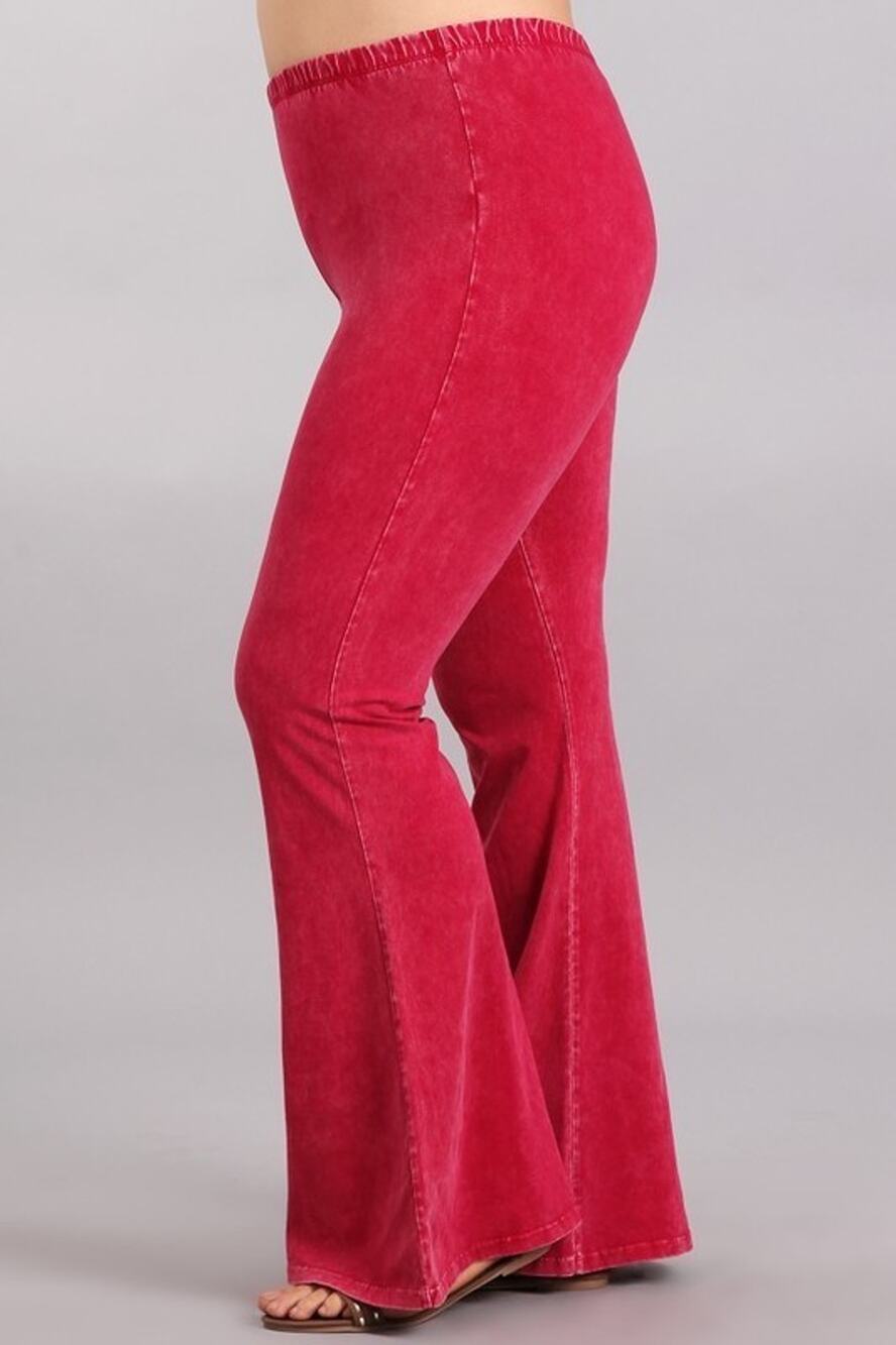 Chatoyant Plus Size Mineral Wash Bell Bottoms Raspberry 1XL